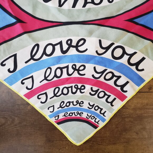 I Love You/Je Vous Aime Vintage French Silk Scarf Pink Blue White Yellow - Picture 7 of 9